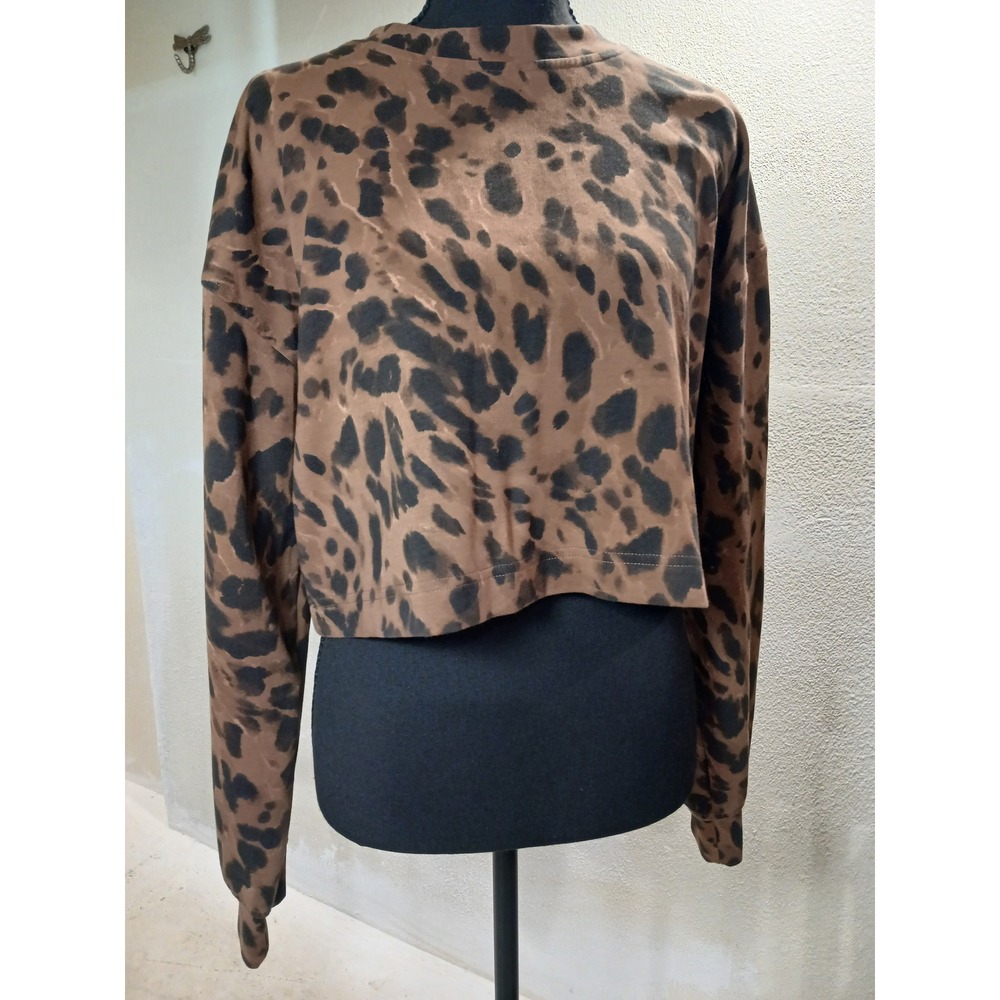 Old Navy Active Dynamic Fleece Leopard Print Cropped Sweatshirt Brown Black S